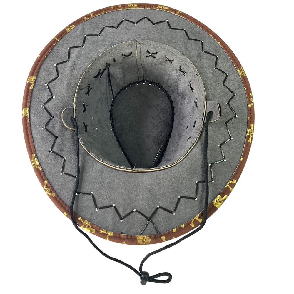 Brown‎ Felt Skull and Bone Western Cowboy Hat - Picture 9 of 12